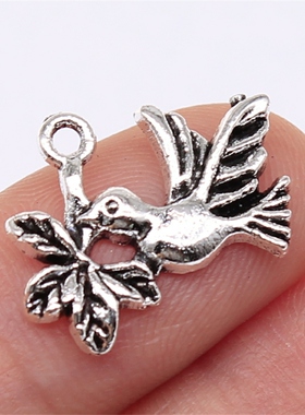 10个/包 15x20mm 多色锌合金材质 鸽子橄榄枝吊坠 ABD-C11794
