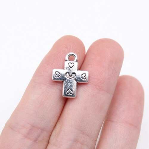 20个/包 17x14mm 多色DIY饰品配件爱心十字架吊坠 ABD-C15490