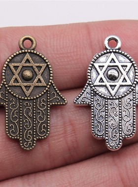 10个/包 28x19mm 多色饰品配件 六芒星汉莎手掌吊坠 ABD-C10390