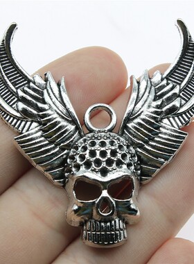 2个/包 34x50mm 古银色 DIY饰品配件 翅膀骷髅头吊坠 ABD-C12392