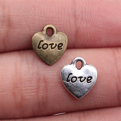 10个/包 11x10mm 多色锌合金材质 双面LOVE小桃心吊坠 ABD-C10940