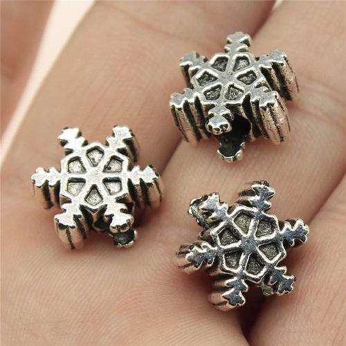 10个/包 14x14x6mm 古银色锌合金 雪花大孔珠 ABD-C12900