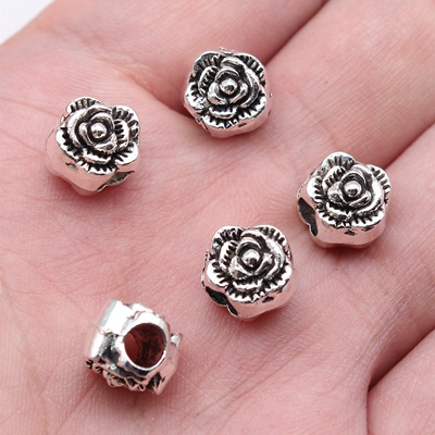 10个/包 10x9x9mm 古银色锌合金材质 花朵大孔珠 ABD-C16541
