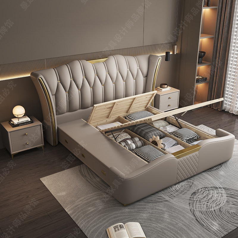 真皮床2米x2米2双人主卧大床180x200储物公主床1.5米2026年新款床