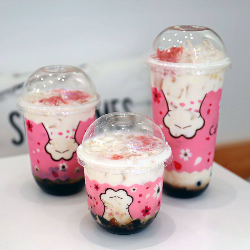 圣代杯u型矮胖杯95口径奶茶杯360/500/700ml胖胖杯脏脏杯pp塑料杯