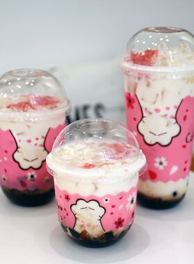 圣代杯u型矮胖杯95口径奶茶杯360/500/700ml胖胖杯脏脏杯pp塑料杯