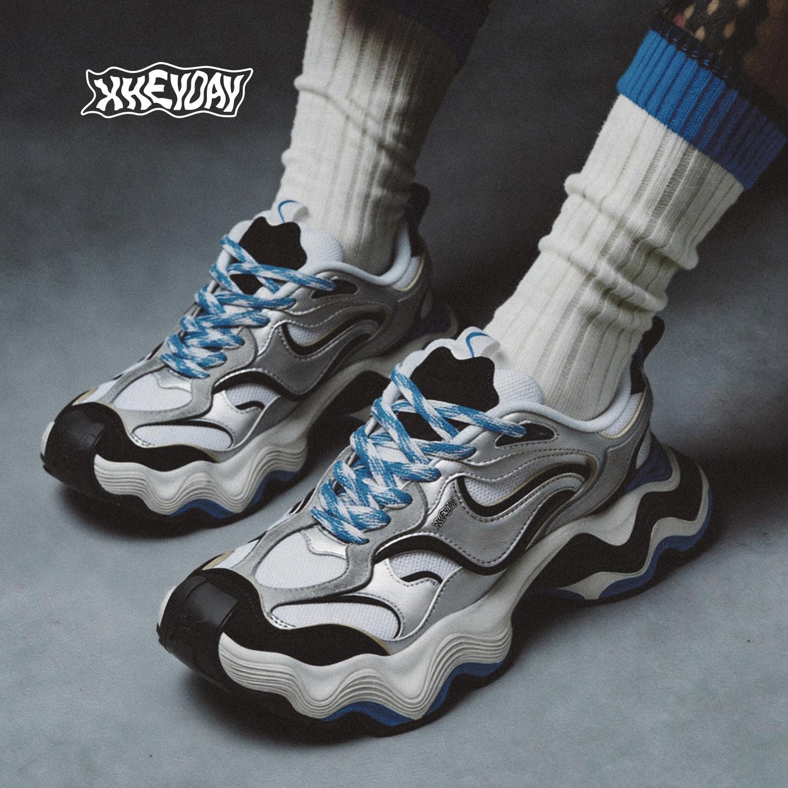 HEYDAY檀健次同款时尚复古做旧巨浪老爹鞋波浪厚底增高休闲鞋