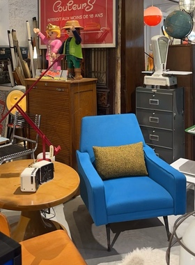 北京现货｜比利時70年代中古蓝色羊毛面料单人沙发  一只