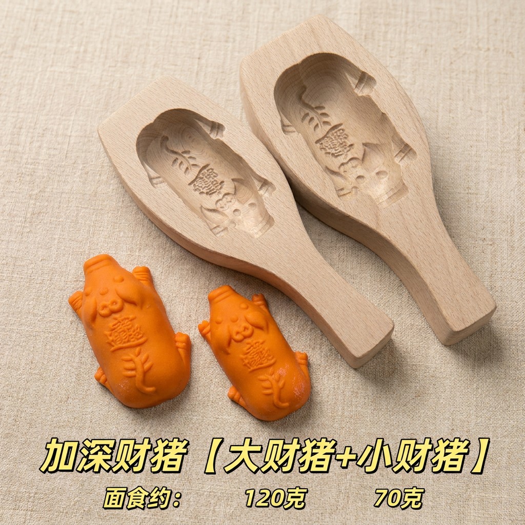 小猪仔饼印烘焙糕点心面食模具公仔饼印糕点乳猪面食木质模
