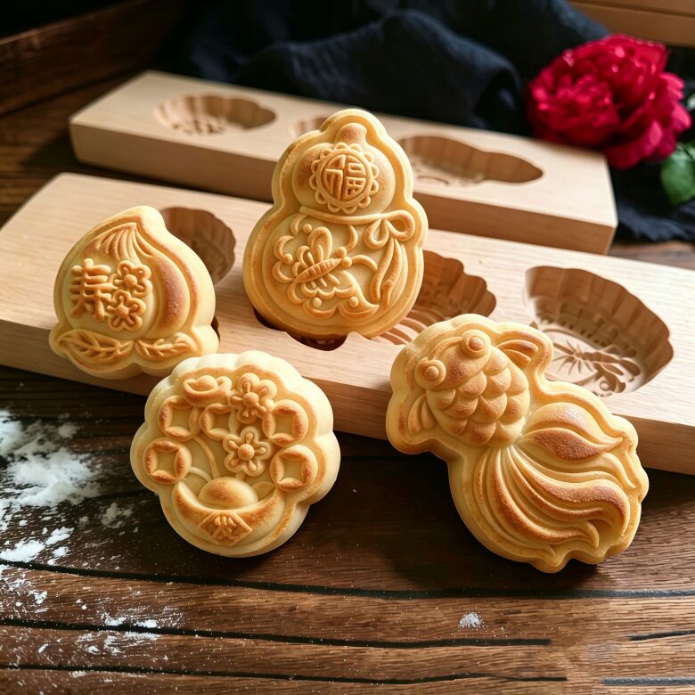 原创木质木制立体七夕巧果馒头 饽花中式手工绿豆糕手工模具