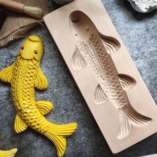 加深花纹超美鲤鱼模具 过年家用馒头饽饽工具花样鱼形木质面食