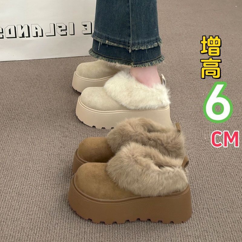 厚底毛毛鞋女冬季加绒保暖勃肯鞋增高小个子防滑棉鞋