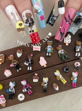 YIFANNAIL【长腿Kitty】辣妹美甲 古早黑皮长腿kt猫美甲饰品 S65
