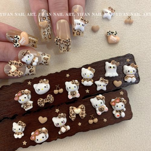 入秋美拉德豹纹kitty美甲饰品