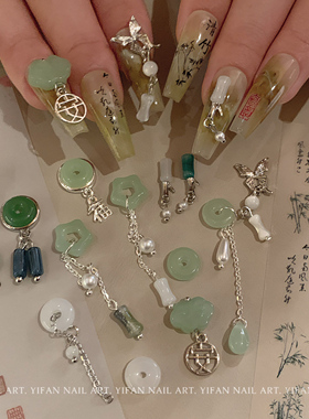 YIFAN「竹与鹤」新中式仙鹤.水墨竹贴纸 国风玉石美甲饰品H12J149