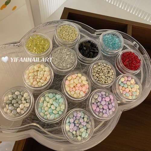 冰透琥珀晶石珠光鹅卵石美甲饰品