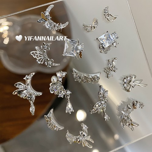 高保色弧形镶边满钻蝴蝶美甲饰品
