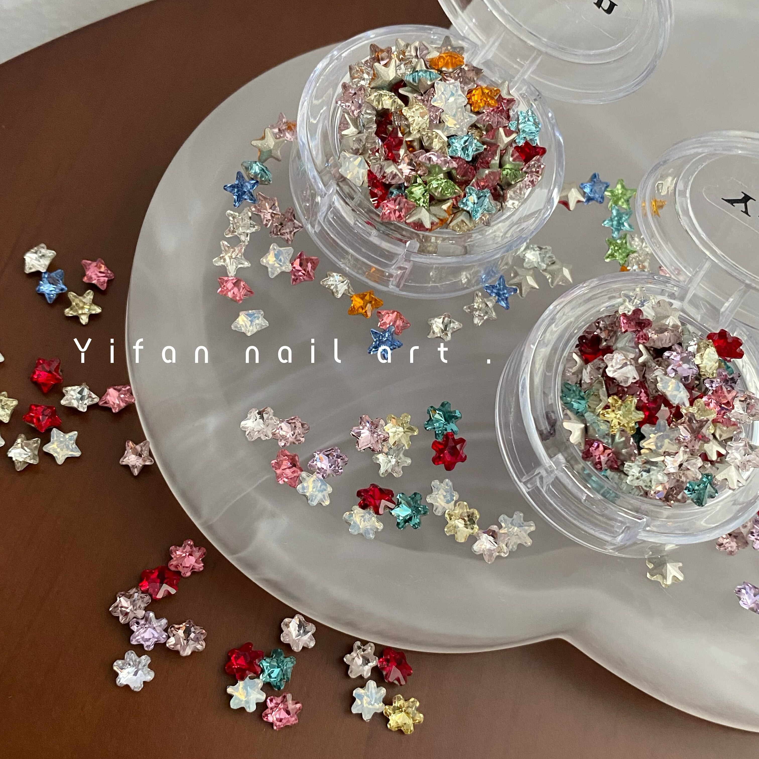 YIFANNAIL 冬日圣诞 高品K9尖底5mm迷你小雪花 5mm星星美甲钻V39