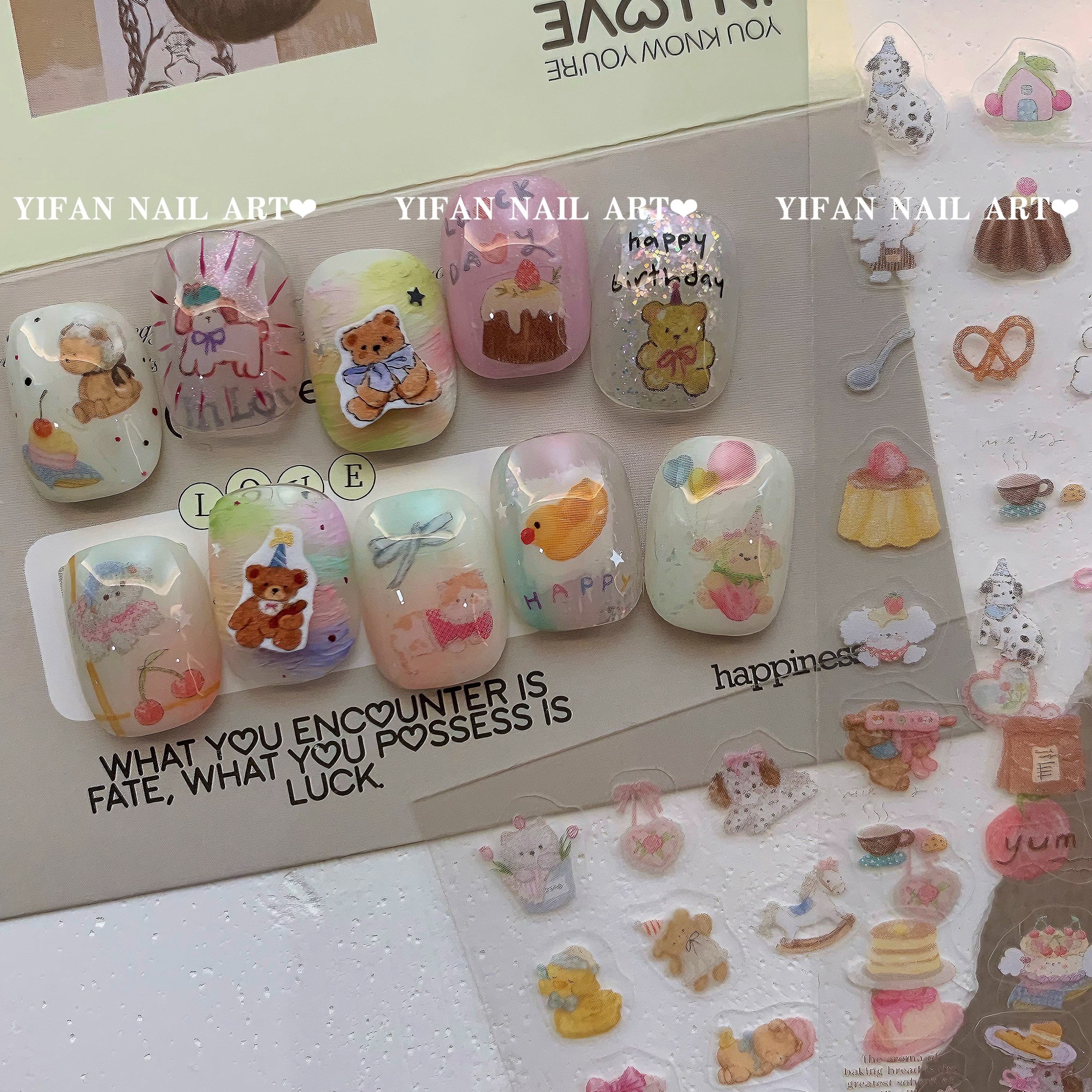 ins风玫瑰斑点狗小动物美甲贴纸