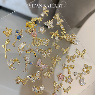 蝴蝶结吊坠美甲锆石饰品N50 高保色五角星 YIFANNAIL 鎏金蝴蝶