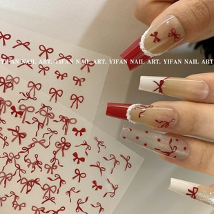 飘带蝴蝶结美甲贴纸 YIFANNAIL 蝴蝶结 红色法式 J217 安可拉红