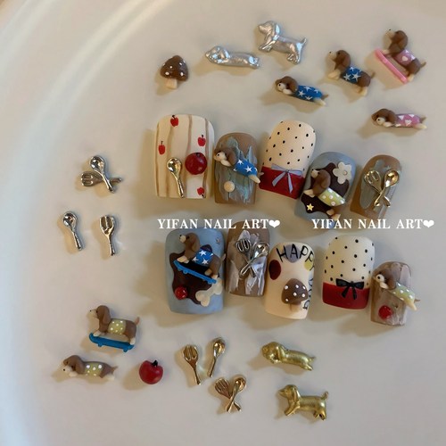 汪星人复古可爱腊肠狗美甲饰品