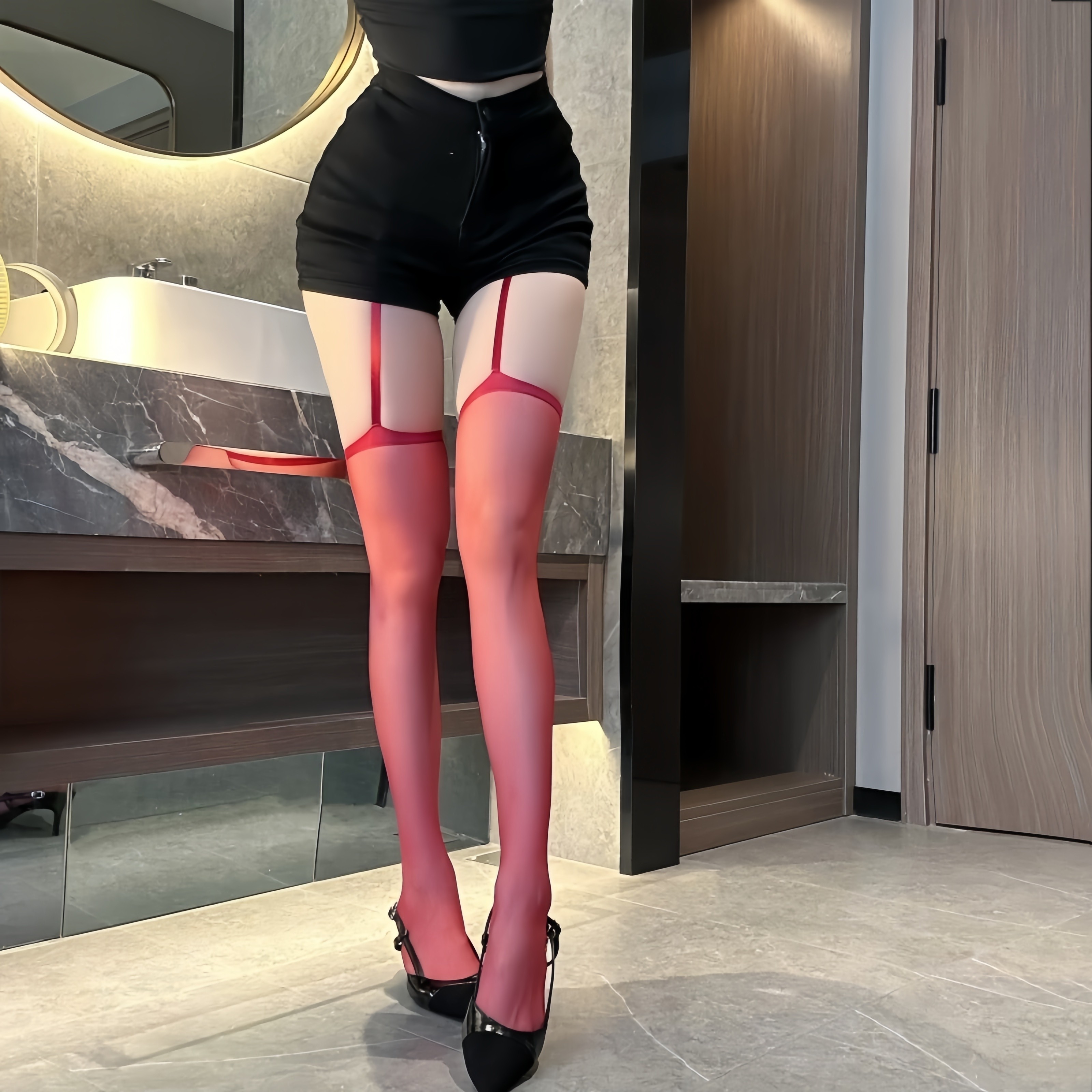 红色丝袜女纯欲吊带一体黑丝大腿袜性感半截过膝袜薄款美腿长筒袜,女士内衣/男士内衣/家居服,长筒袜,淘宝优惠券,粉丝福利购,淘宝优惠卷