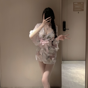 日系浴袍女甜美性感樱花少女和服睡衣套装日式浴衣睡裙睡袍三件套