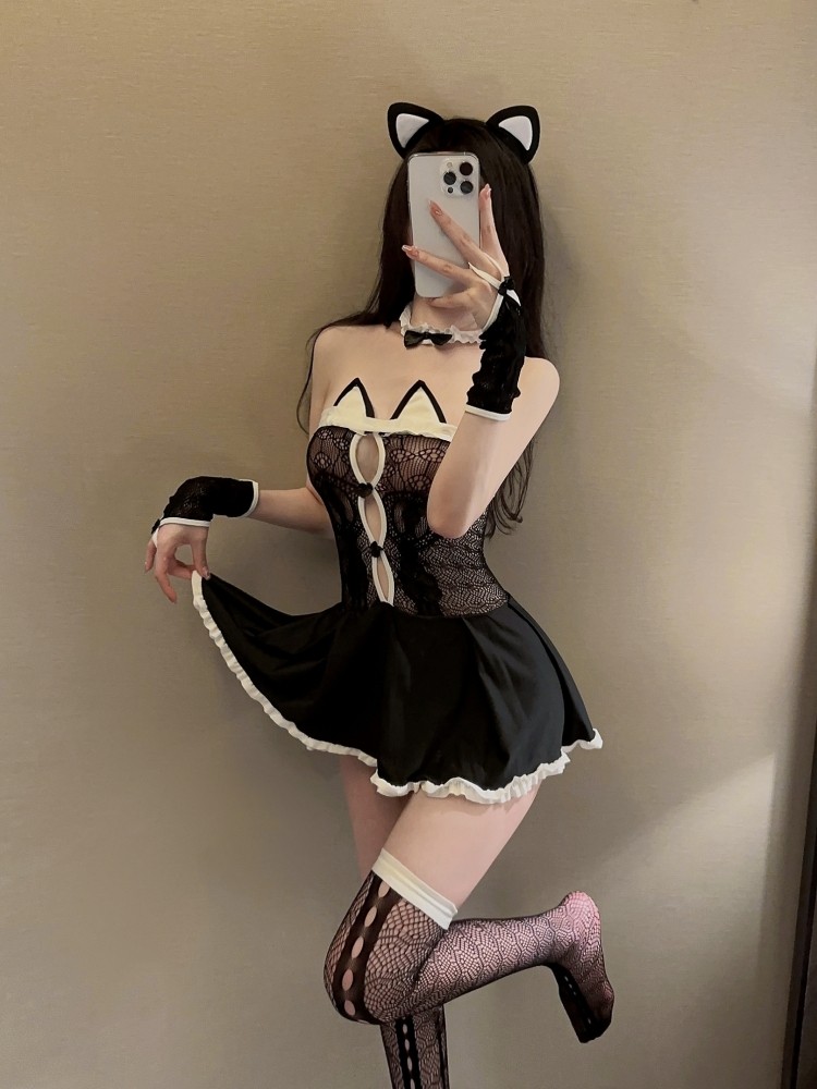 性感小野猫制服套装cosplay猫咪兔女郎连衣裙纯欲镂空情调女佣装