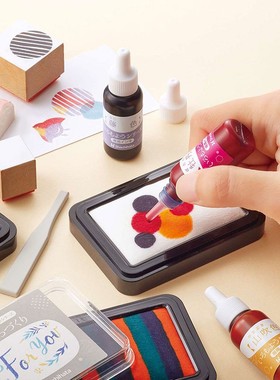 包邮日本旗牌Shachihata29色手帐创意手作空白涂自配色印台补充液