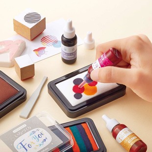 包邮日本旗牌Shachihata29色手帐创意手作空白涂自配色印台补充液