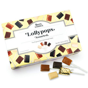 A美国See's candies奶油香草咖啡巧克力4口味时思棒棒糖果595g礼