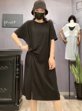 2025夏季潮牌女装新款 欧版爆款设计感下摆开叉宽松中长款连衣裙