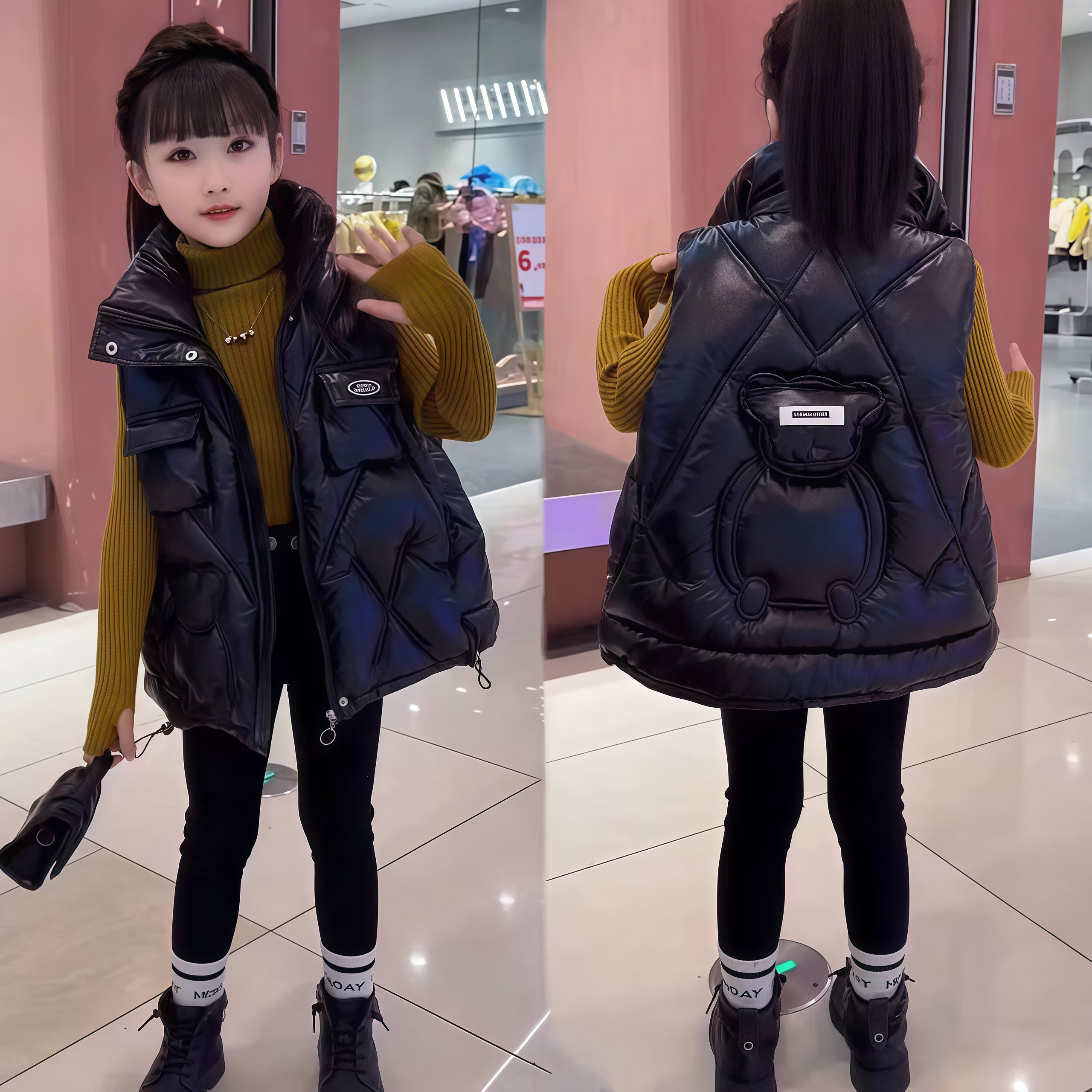 女童马甲秋冬款2026新款韩版羽绒棉马夹女孩中大童免洗外穿背心潮