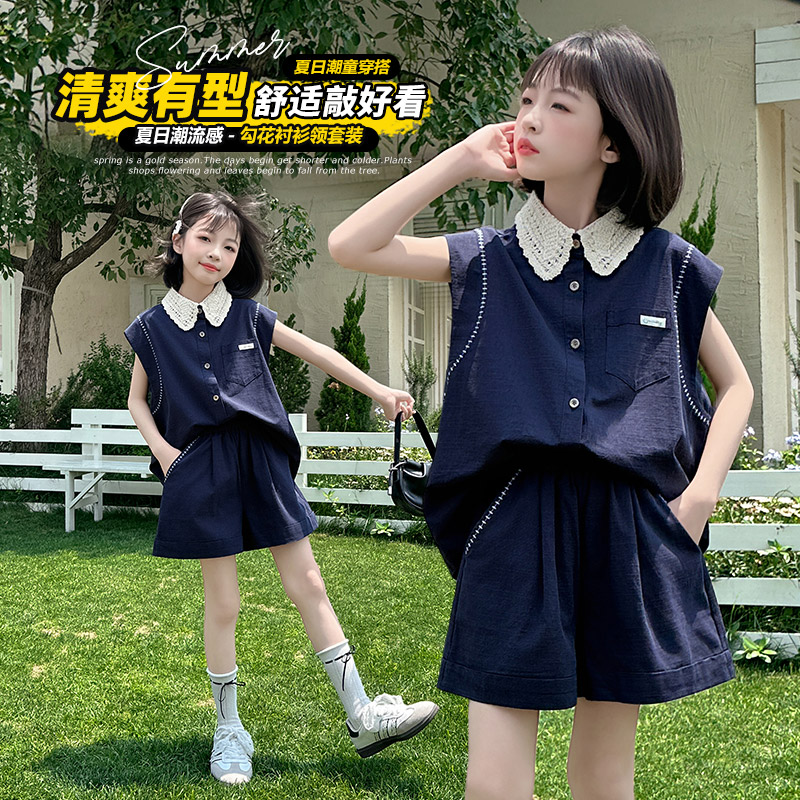 女童夏季学院短袖短裤套装