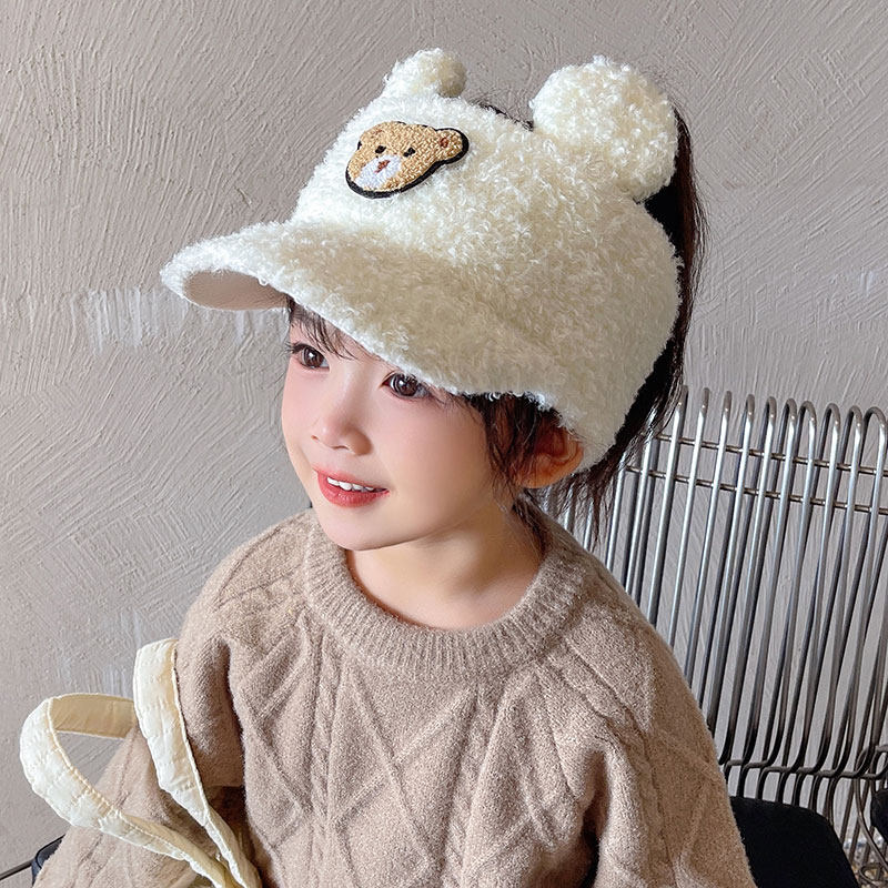 新款儿童可爱保暖毛绒空顶鸭舌帽