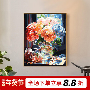 高级感数字油画DIY填色画手绘丙烯画画手工填充减压油彩画 绣球花