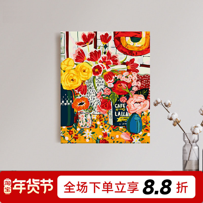 数字油画手工画画diy填色画手绘填充涂色减压花卉油彩画 钟情于你,家居饰品,DIY/数字油画,淘宝优惠券,粉丝福利购,淘宝优惠卷