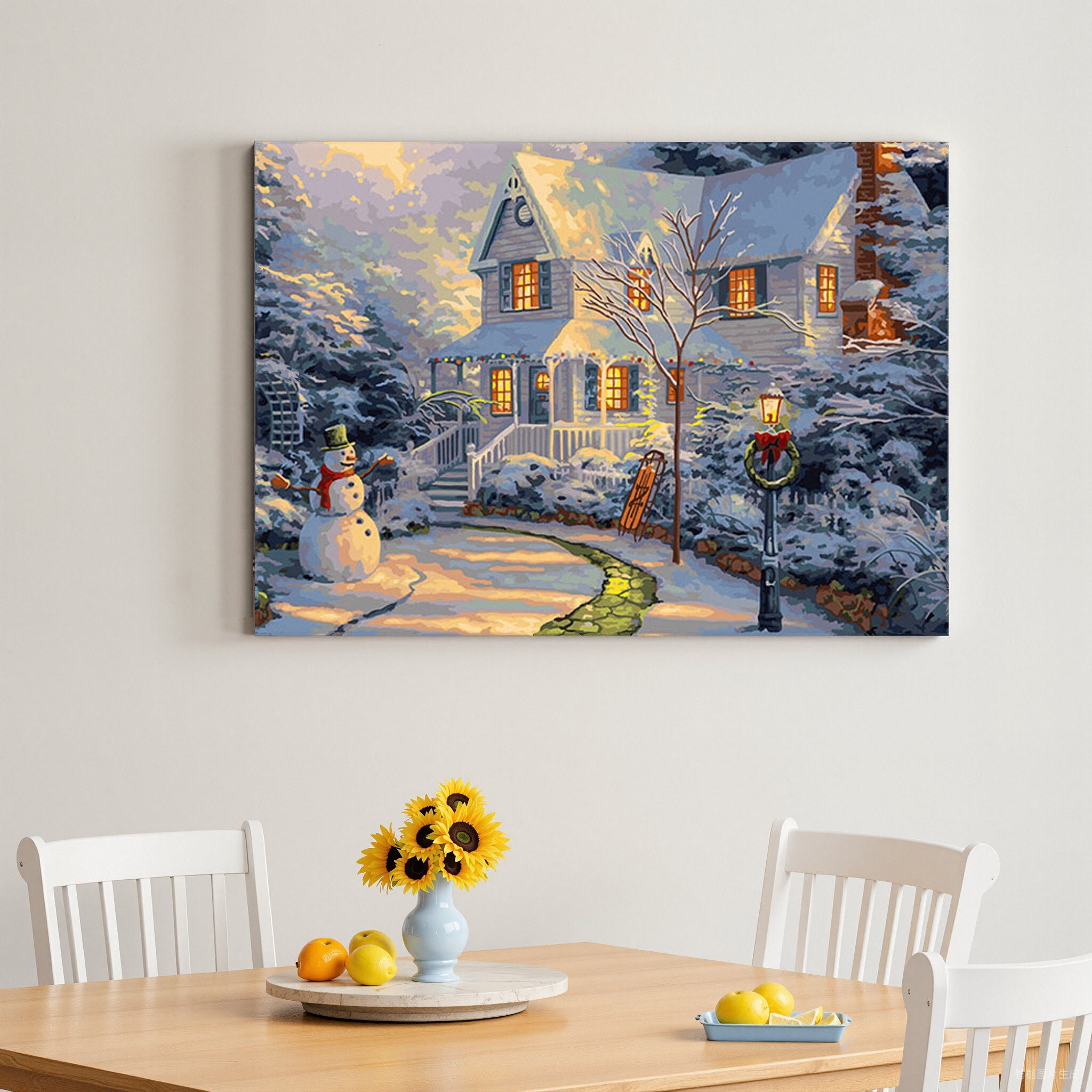 数字油画diy填充油彩画雪景