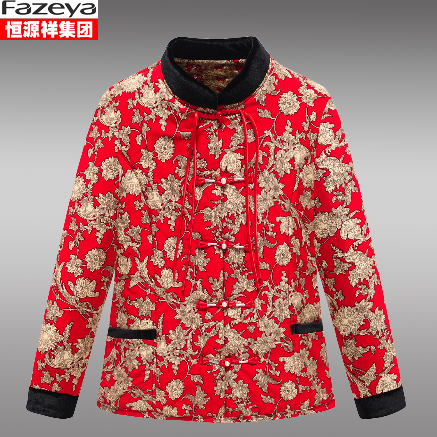 恒源祥长袖驼绒国风唐装棉衣加厚