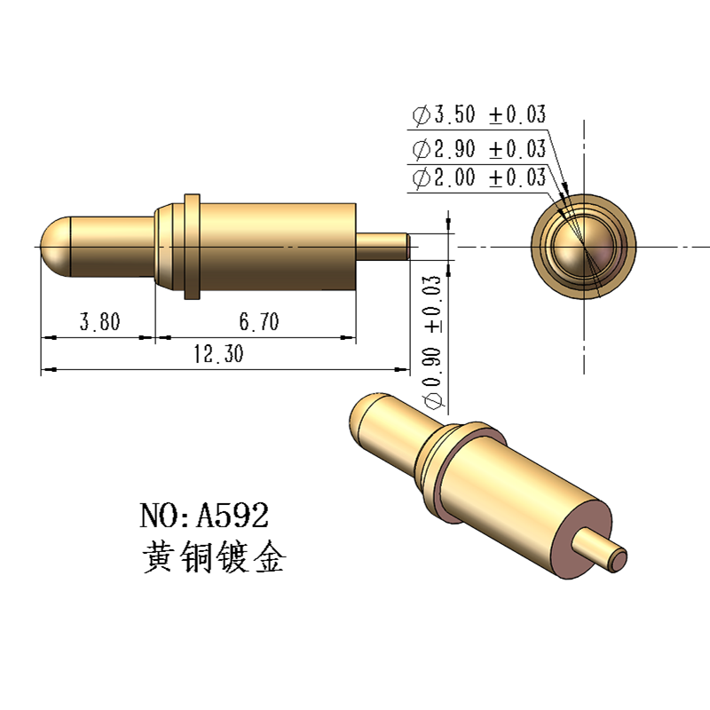 厂家专业定制高品质环保导电针 弹簧顶针信号针pogopin铜柱A592