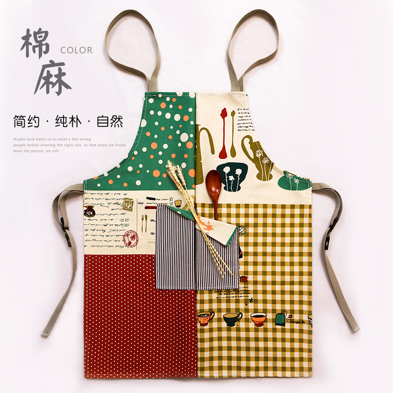 围裙女士简约时尚棉麻罩衣家用厨房做饭餐厅烘焙男工作服定制围腰