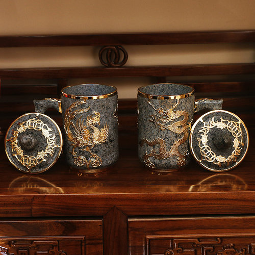 麦饭石杯镀24k黄金净水养生礼品