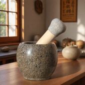 高端麦饭石臼蒜臼压蒜器研磨器家用石磨天然石材研磨工具捣蒜器