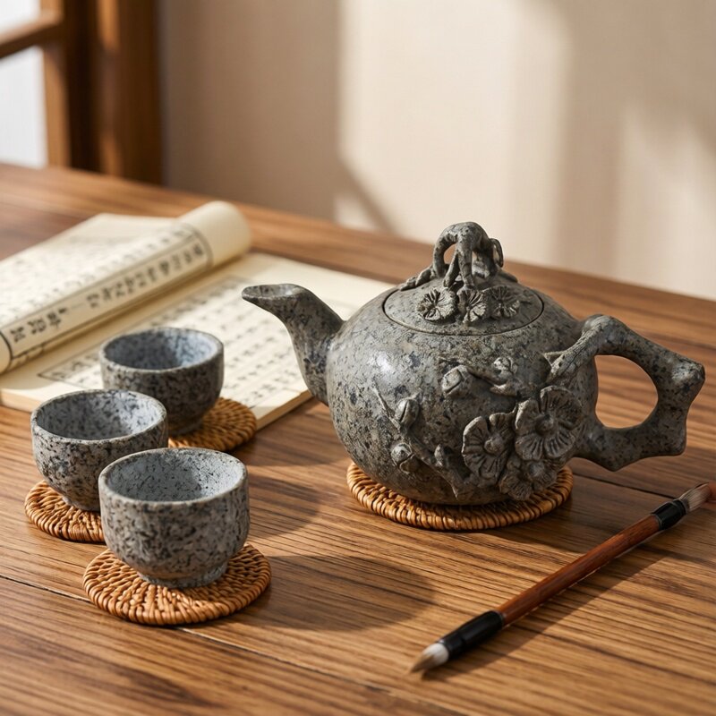 中华麦饭石壶梅花壶大容量石瓢壶养生名家套装四合一泡茶专用茶具