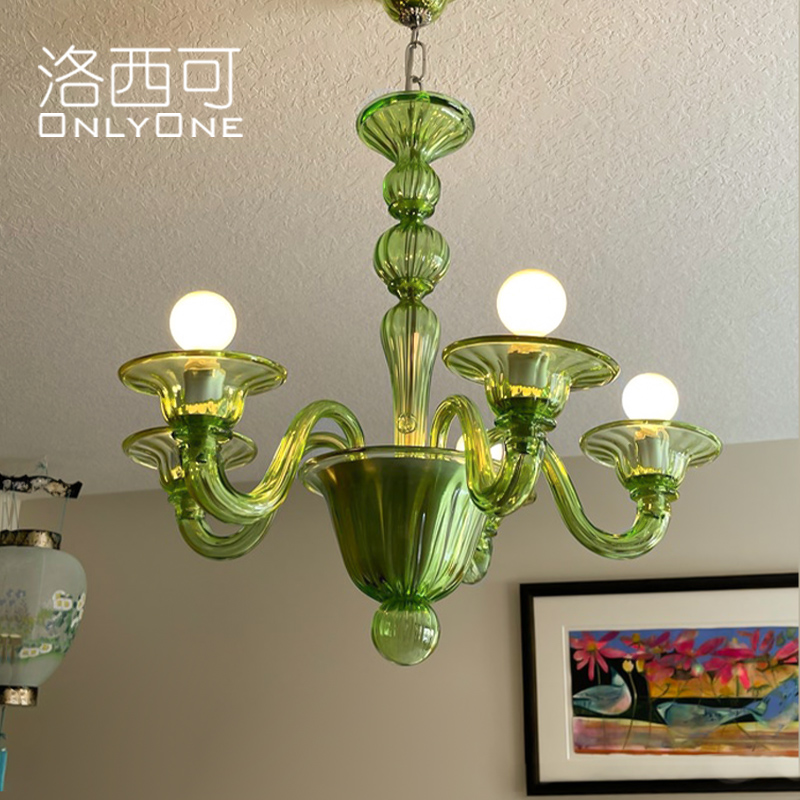 洛西可 法式优雅蜡烛吊灯 复古美式轻奢餐厅卧室客厅绿色玻璃灯具,家装灯饰光源,餐厅吊灯,淘宝优惠券,粉丝福利购,淘宝优惠卷
