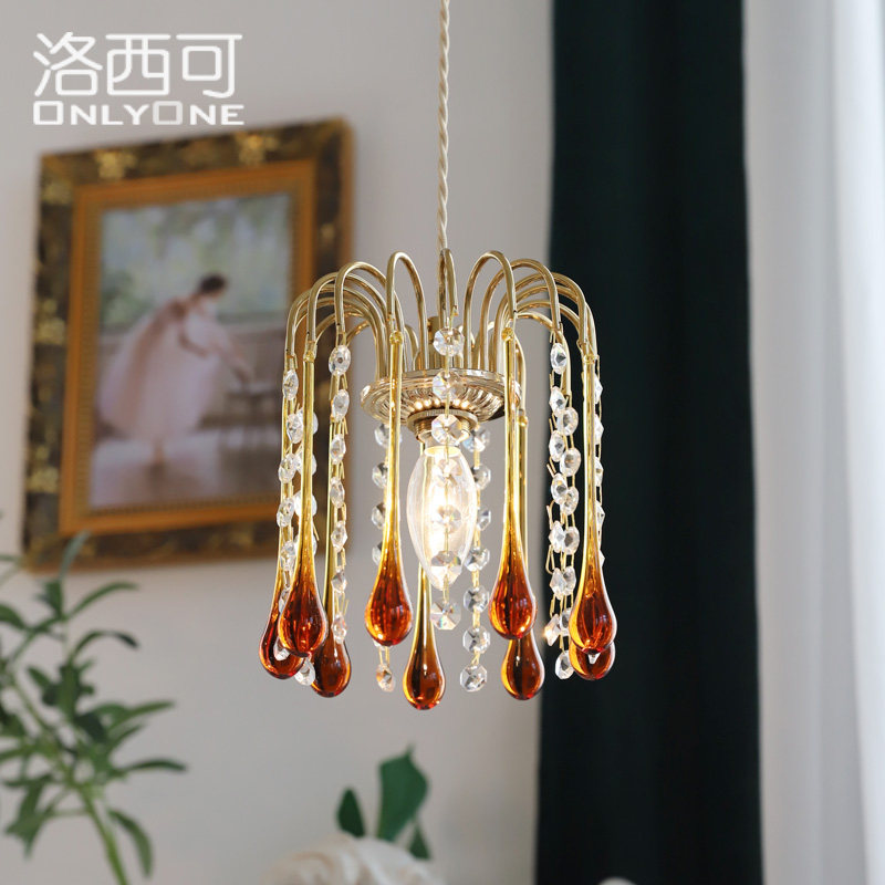 洛西可 水滴玻璃小吊灯美式复古法式浪漫卧室床头衣帽间入户灯具,家装灯饰光源,床头/玄关/吧台/过道吊灯,淘宝优惠券,粉丝福利购,淘宝优惠卷