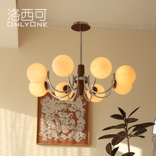 魔豆木纹美式 复古客厅玻璃吊灯 中古卧室餐厅设计灯具 法式 洛西可