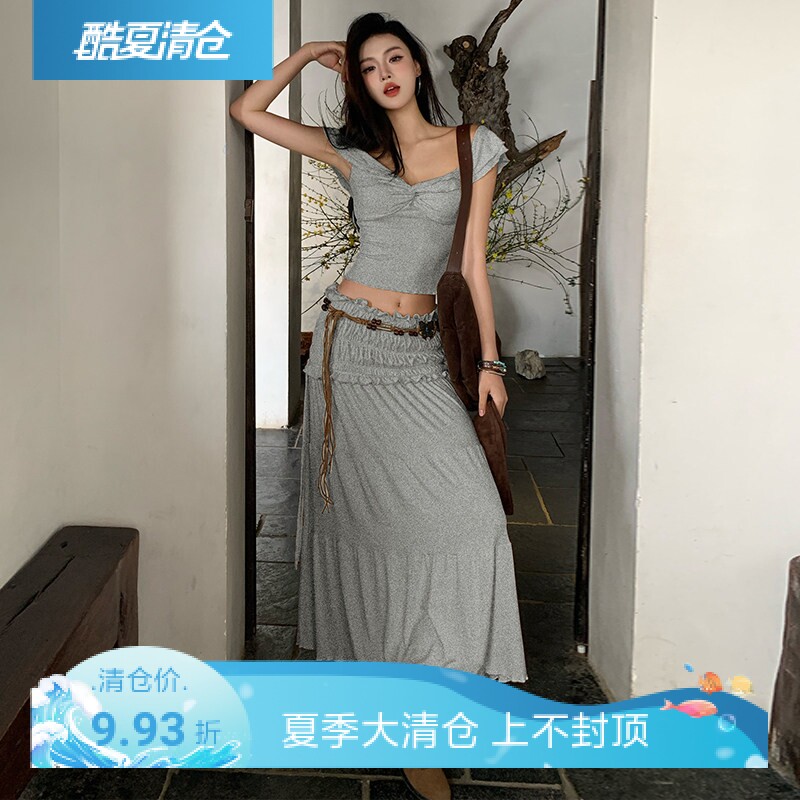 文艺A字涤纶纯色木耳边皱褶舒适