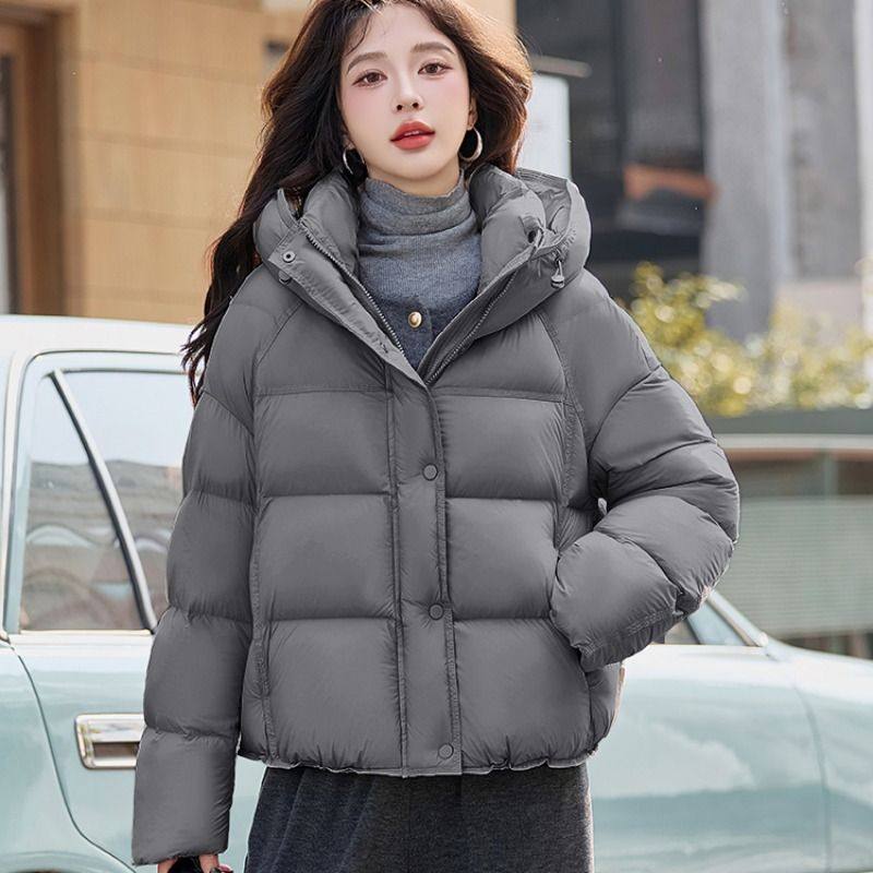冬季实拍韩系短款加厚单色简约风羽绒服长袖棉气质面包服外套女装